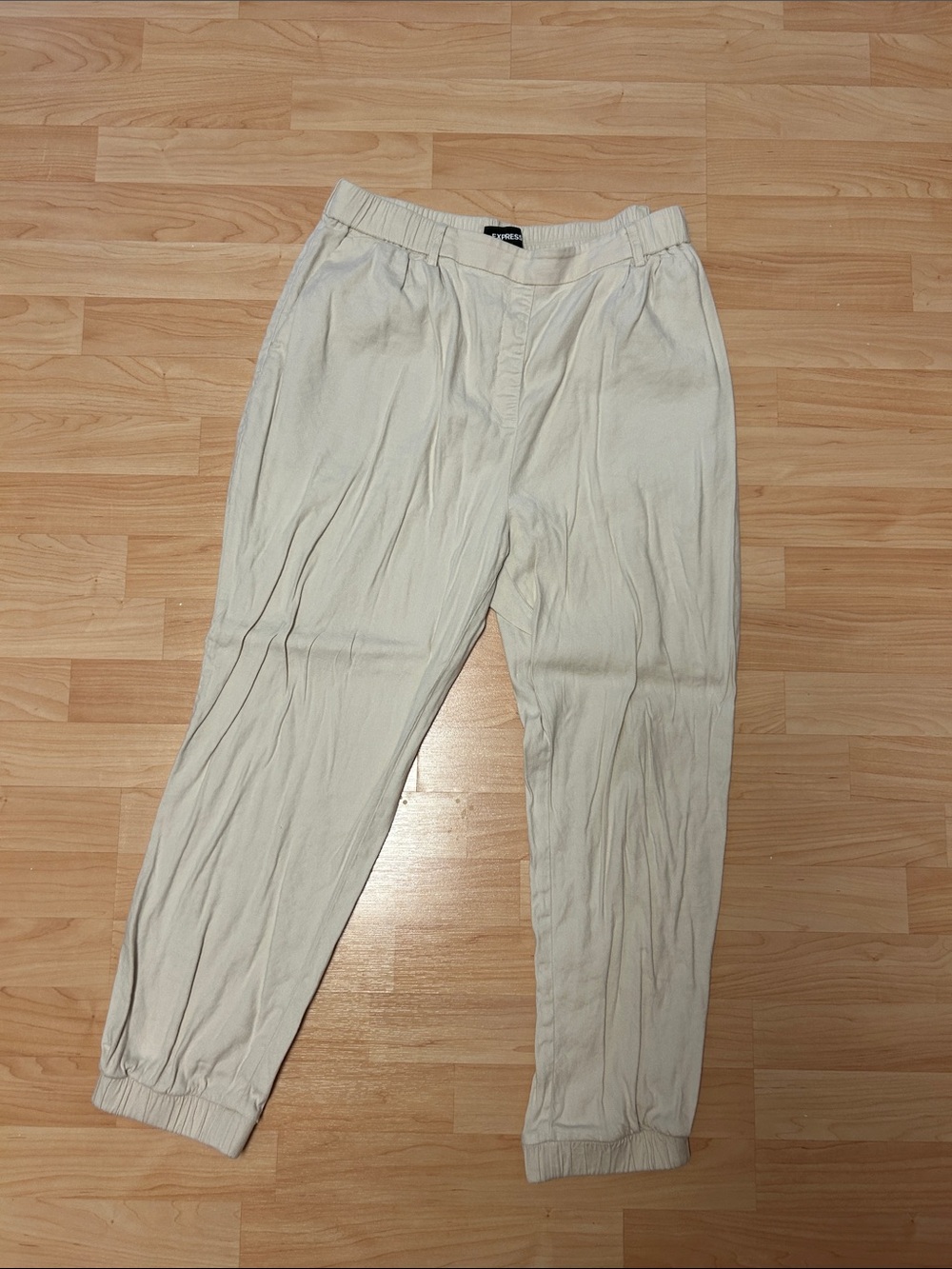 Express Linen Cream Elastic Jogger Pants